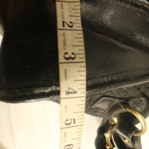 Vtg Kate Landry Black Cow Hair Gold Buckle Purse - Picture 9 of 11